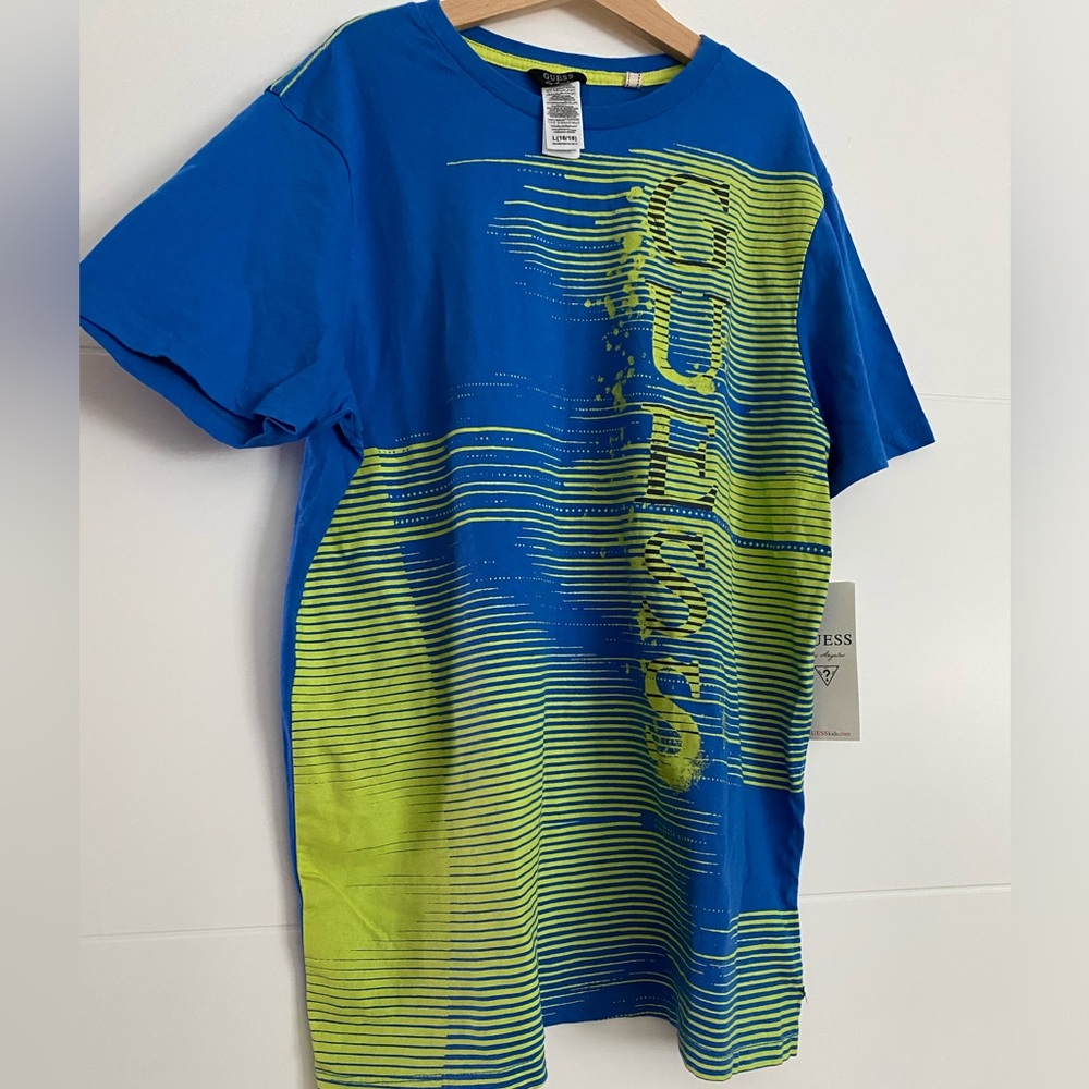 Guess Blue and Yellow Striped Tee